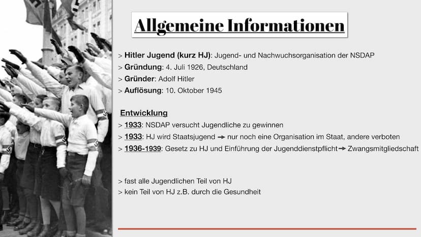 JA
Horst
Jugend im Nationalsozialismus
Hitler Jugend
Präsentation von Emily THEMEN
5. HJ im Krieg
6. Kleidung der Jugendlichen
7. Schule im 