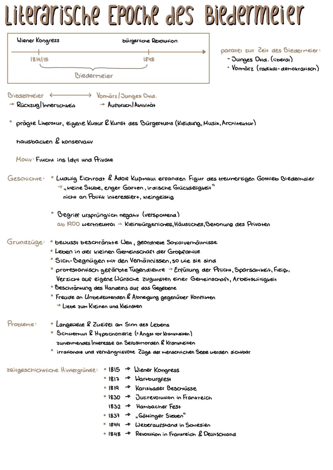 Literarische EPOChe des Biedermeier
→
Wiener Kongress
Biedermeier
●
1814/15
Rückzug/Innerlichkeit
hausbacken & konservativ
Biedermeier
Motiv
