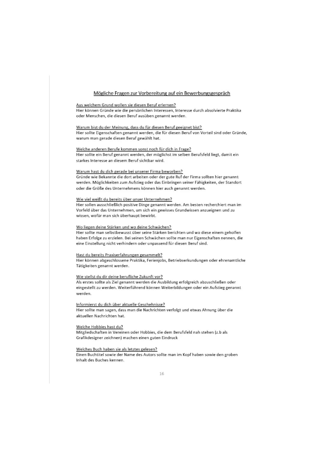 Bewerbungsgespräch Vorbereitungs Fragen
