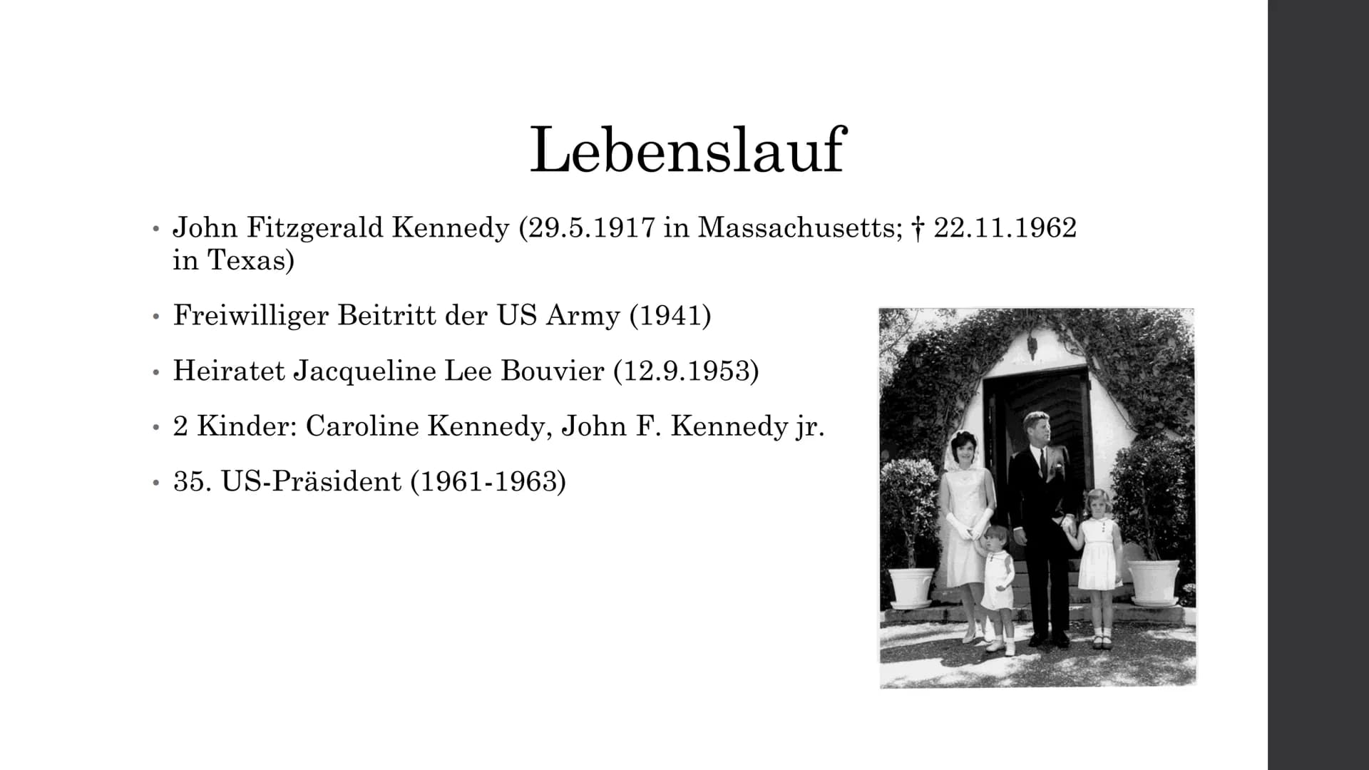 John F. Kennedy und
die Kubakrise
War sein Titel als Friedensbringer berechtigt?
Daniel Traub
GFS Geschichte ●
●
•●
John F. Kennedy - noch h