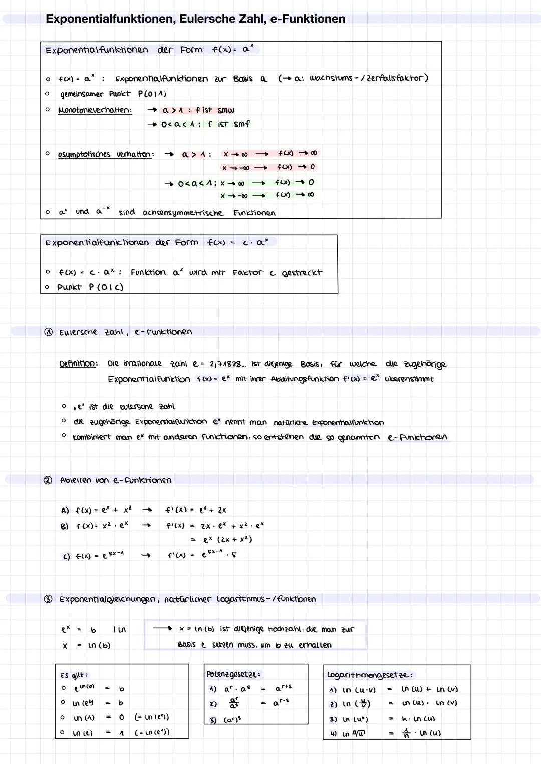 Exponentialfunktionen, Eulersche Zahl, e-Funktionen
Exponential funktionen der Form f(x) = a*
。 f(x) = a* : Exponentialfunktionen zur Basis 