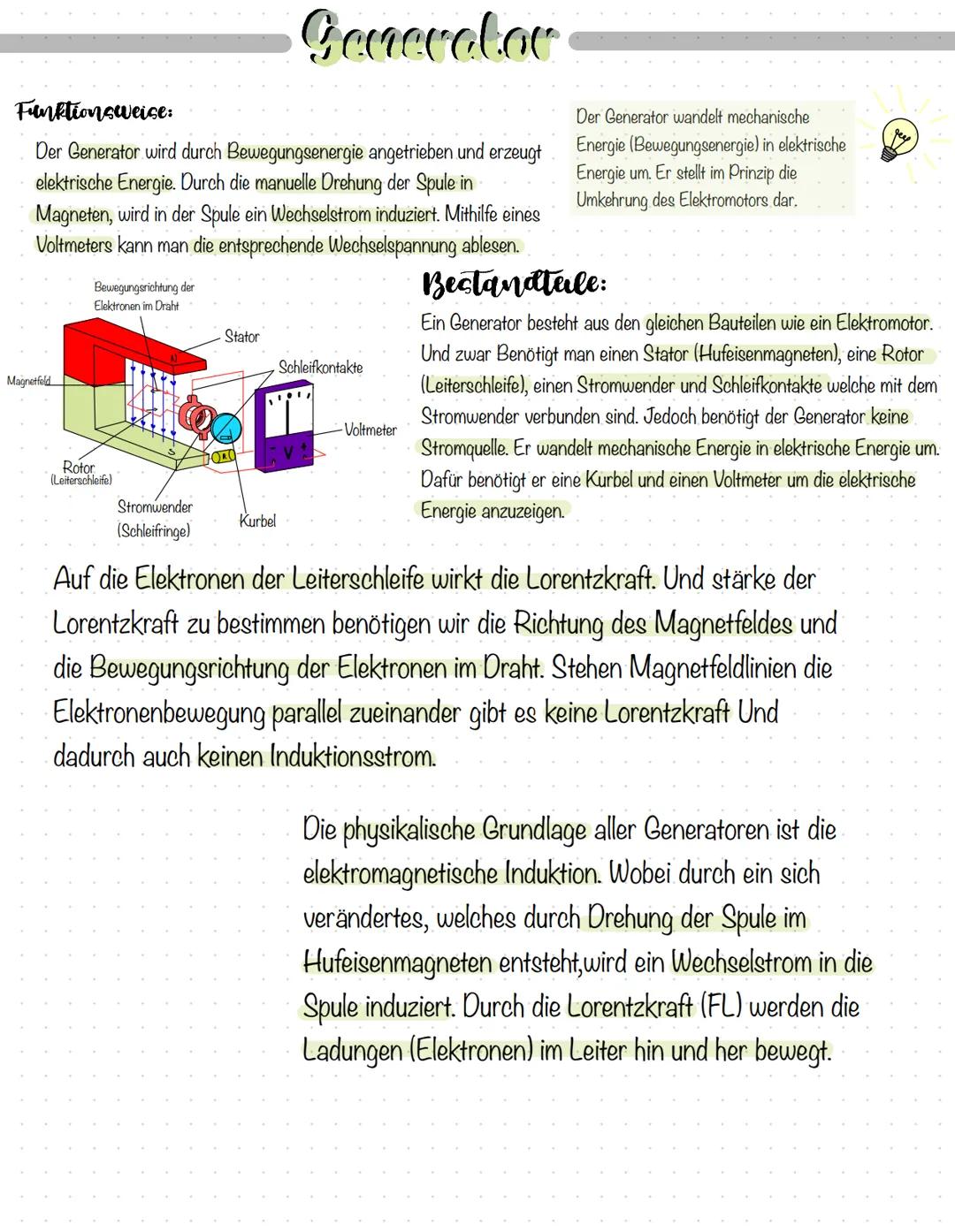 # Generator

Funktionsweise:
Der Generator wird durch Bewegungsenergie angetrieben und erzeugt
elektrische Energie. Durch die manuelle Drehu