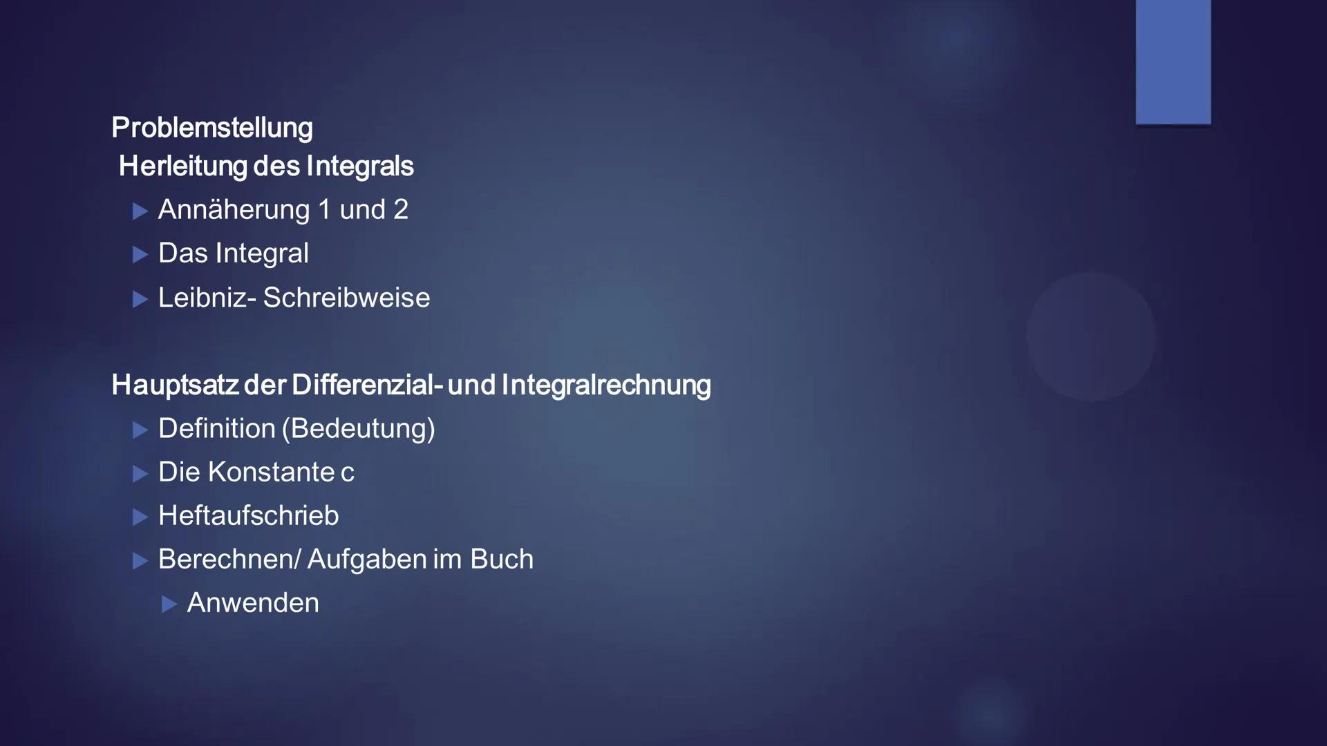 a
f(x)
S
bx
HIL
EIBNIZ
BUTTERKEKS
Hauptsatz der Differenzial- und
Integralrechnung Gliederung
Problemstellung
Herleitung des Integrals
Annäh