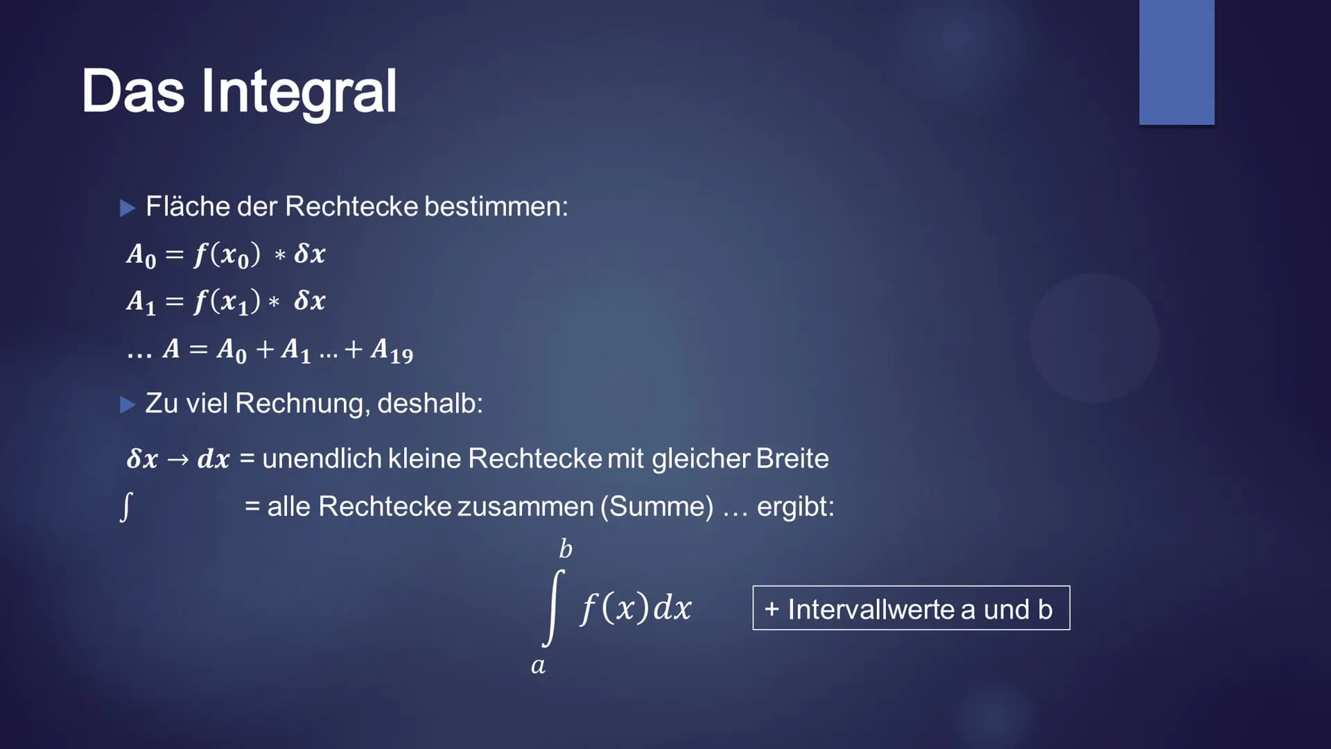 a
f(x)
S
bx
HIL
EIBNIZ
BUTTERKEKS
Hauptsatz der Differenzial- und
Integralrechnung Gliederung
Problemstellung
Herleitung des Integrals
Annäh