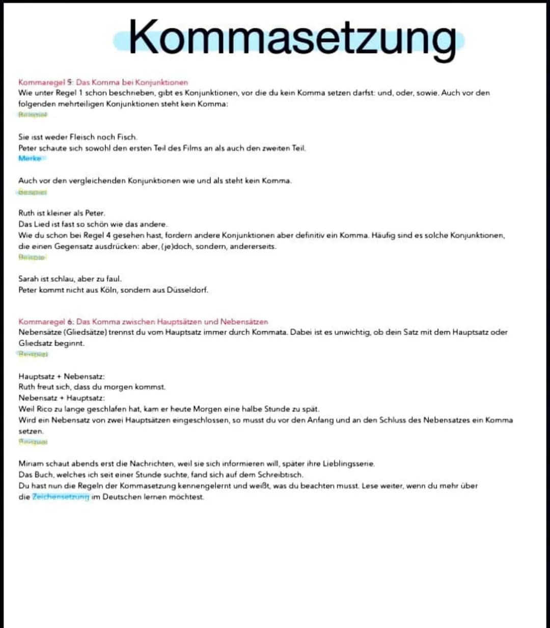Kommasetzung
Bei Aufzählungen gleichwertiger Satzteile musst du ein Komma setzen, um diese
voneinander zu trennen. Dabei musst du beachten, 