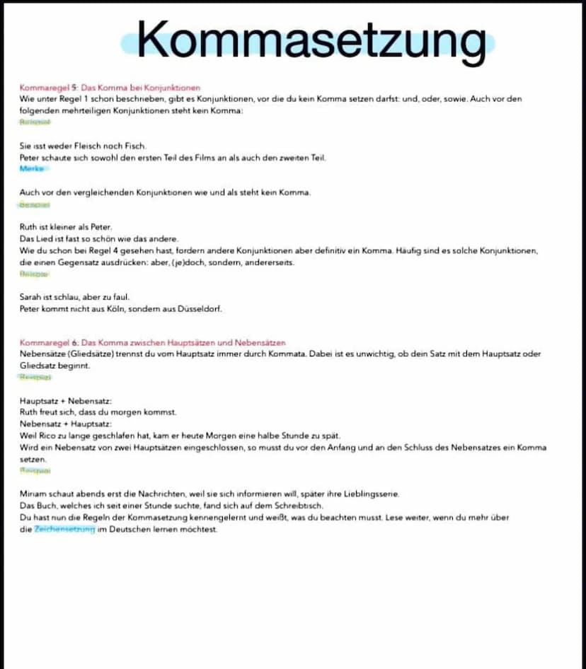 Kommasetzung
Bei Aufzählungen gleichwertiger Satzteile musst du ein Komma setzen, um diese
voneinander zu trennen. Dabei musst du beachten, 