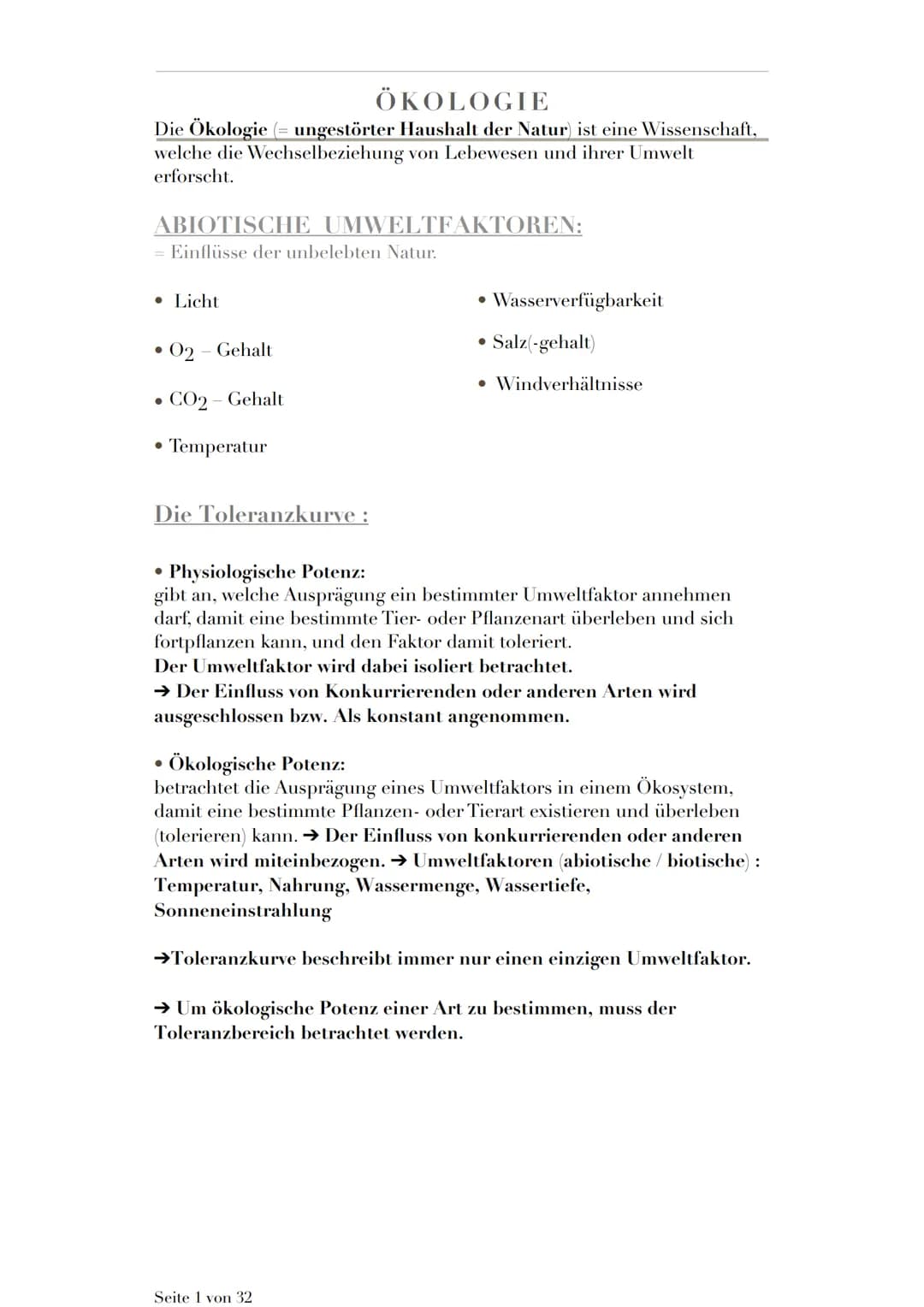 ÖKOLOGIE
Die Ökologie (= ungestörter Haushalt der Natur) ist eine Wissenschaft,
welche die Wechselbeziehung von Lebewesen und ihrer Umwelt
e