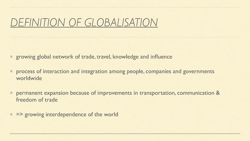 GLOBALISATION
Anisa Bilal, Judi
0 CHRONOLOGICAL STRUCTURE
■ Definition of Globalisation
▪ Historical periods & Background
Different sectors 
