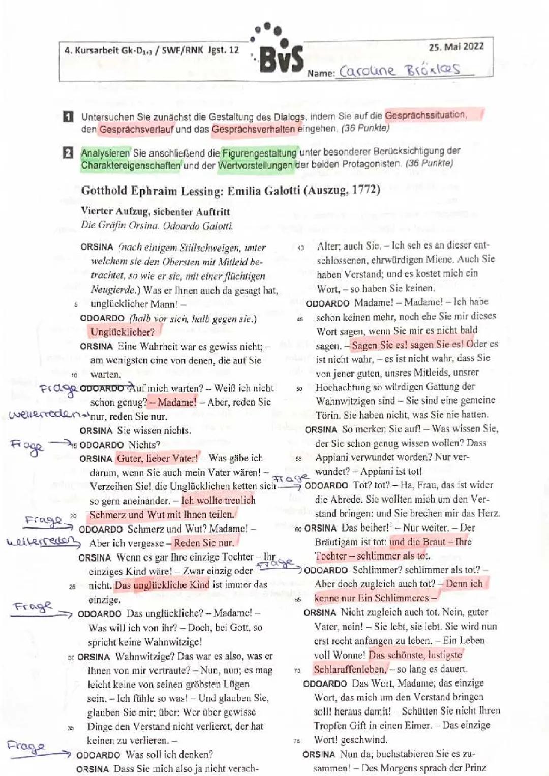 Die Dialoggestaltung in Emilia Galotti: Figurenanalyse von Orsina und Odoardo