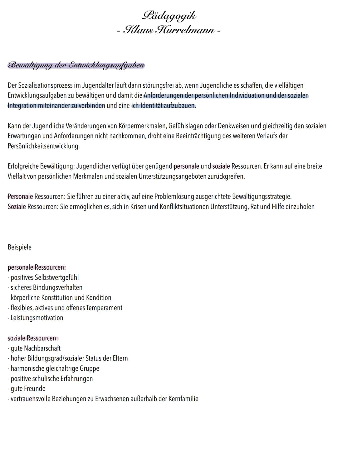 Pädagogik
- Klaus Hurrelmann -
Entwicklungsaufgaben im Jugendalter
Gesellschaftliche und kulturelle Erwartungen werden den Individuen von au