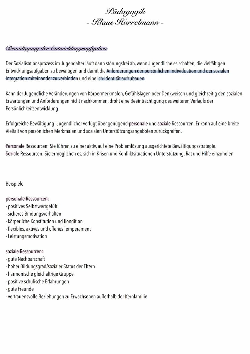 Pädagogik
- Klaus Hurrelmann -
Entwicklungsaufgaben im Jugendalter
Gesellschaftliche und kulturelle Erwartungen werden den Individuen von au