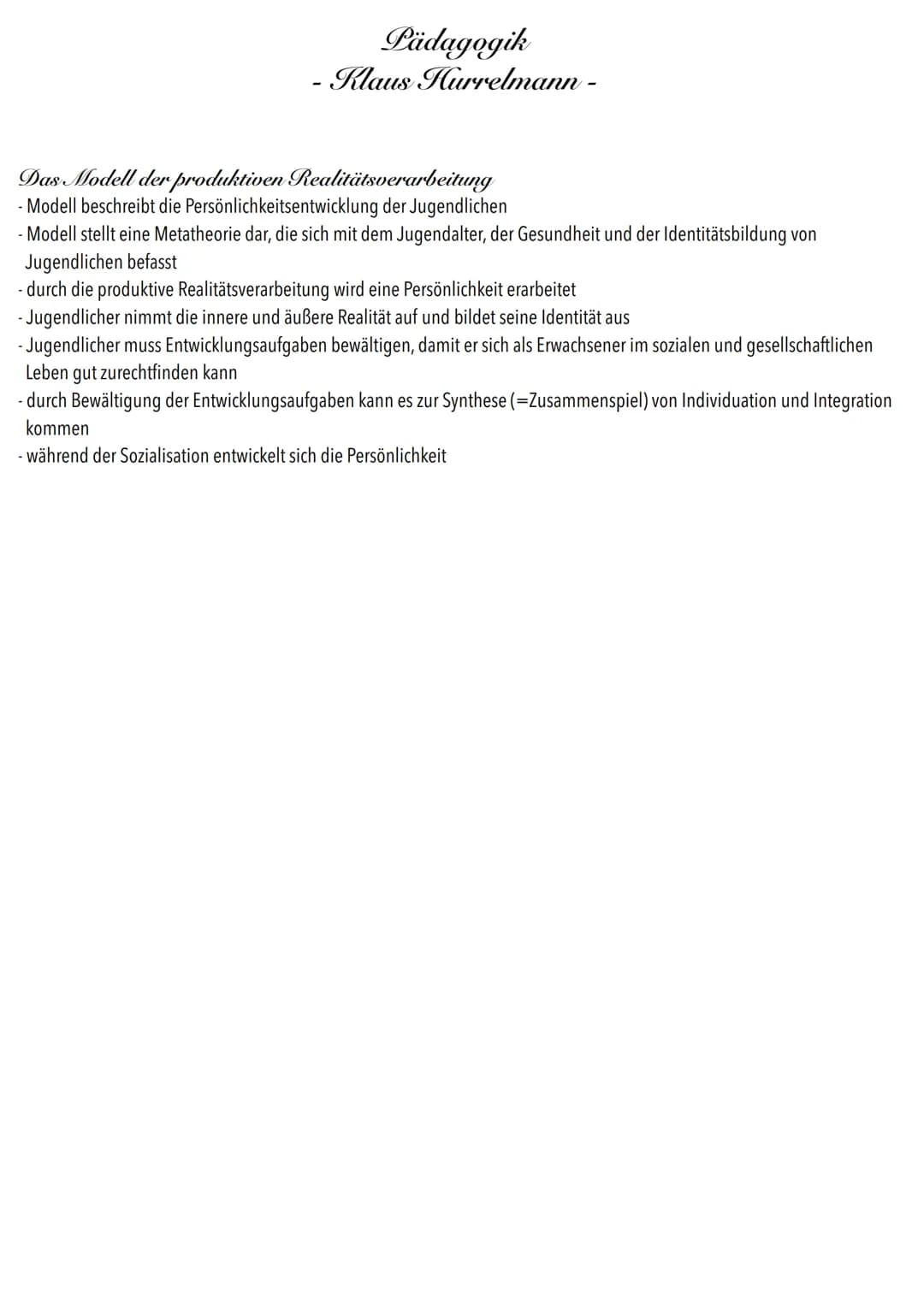 Pädagogik
- Klaus Hurrelmann -
Entwicklungsaufgaben im Jugendalter
Gesellschaftliche und kulturelle Erwartungen werden den Individuen von au