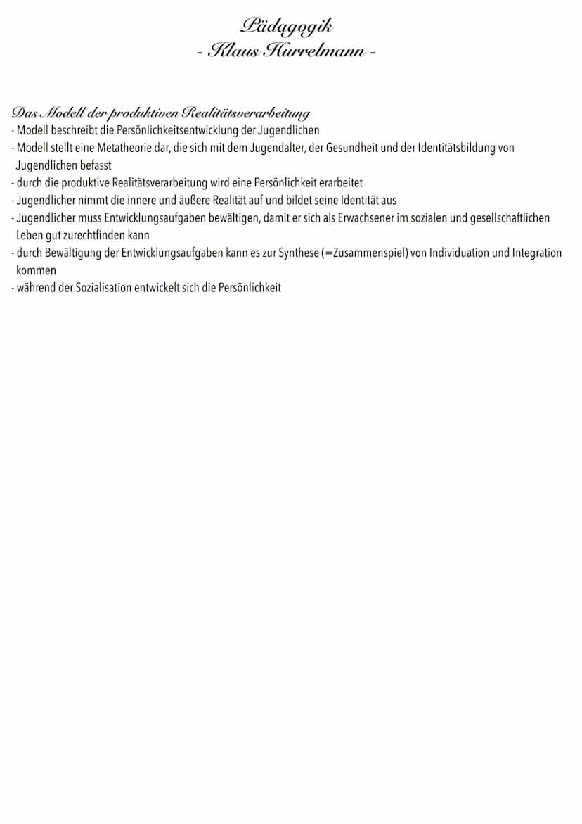 Pädagogik
- Klaus Hurrelmann -
Entwicklungsaufgaben im Jugendalter
Gesellschaftliche und kulturelle Erwartungen werden den Individuen von au