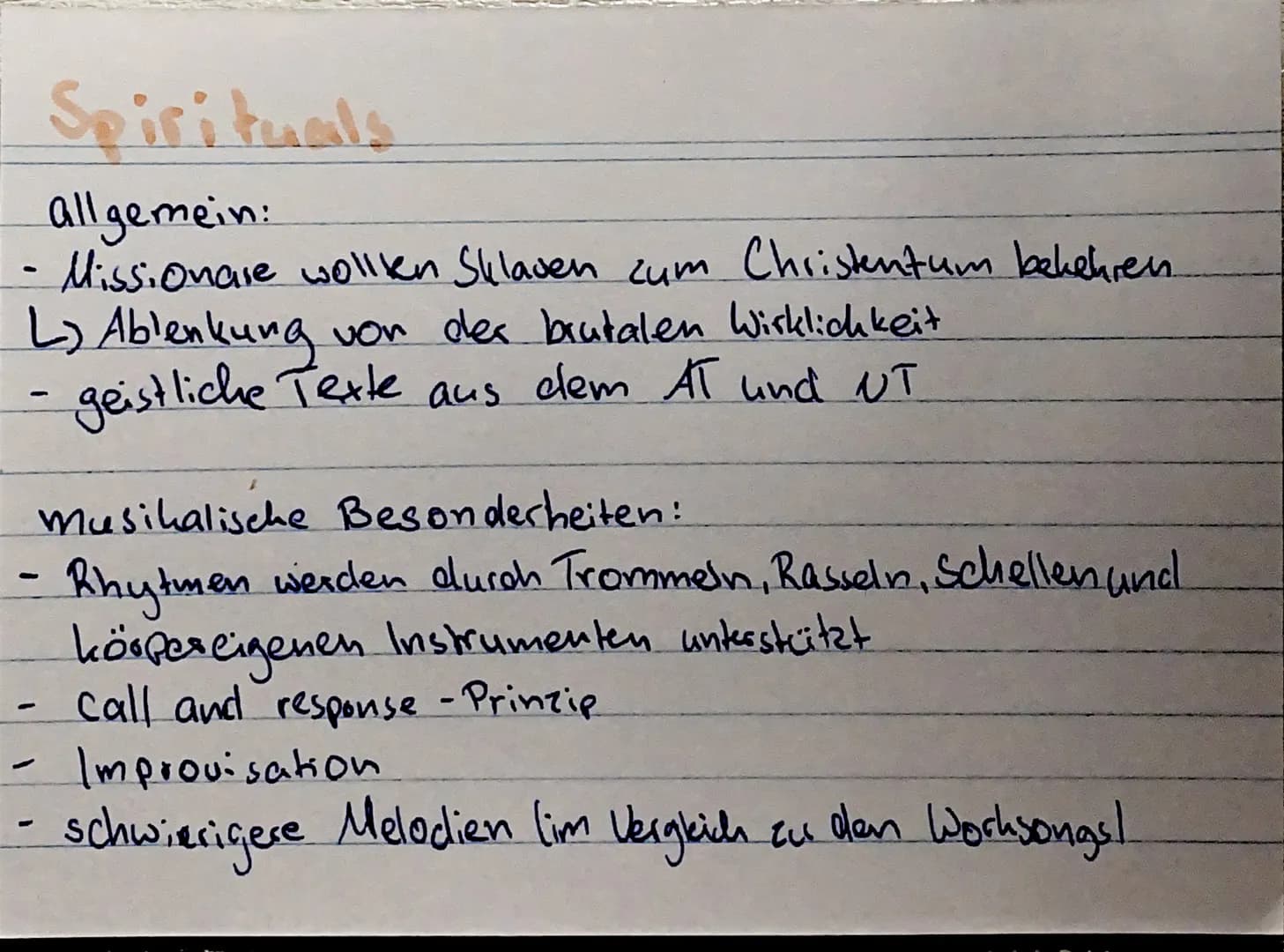 Worksong
allgemein:
- harte Sklavenarbeit z.B Rudern, Baumwoll feldes. Straßen-
und Schienen bau, im Bergwerk, im Haushalt der Weißen
musika