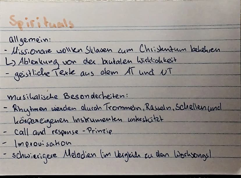 Worksong
allgemein:
- harte Sklavenarbeit z.B Rudern, Baumwoll feldes. Straßen-
und Schienen bau, im Bergwerk, im Haushalt der Weißen
musika