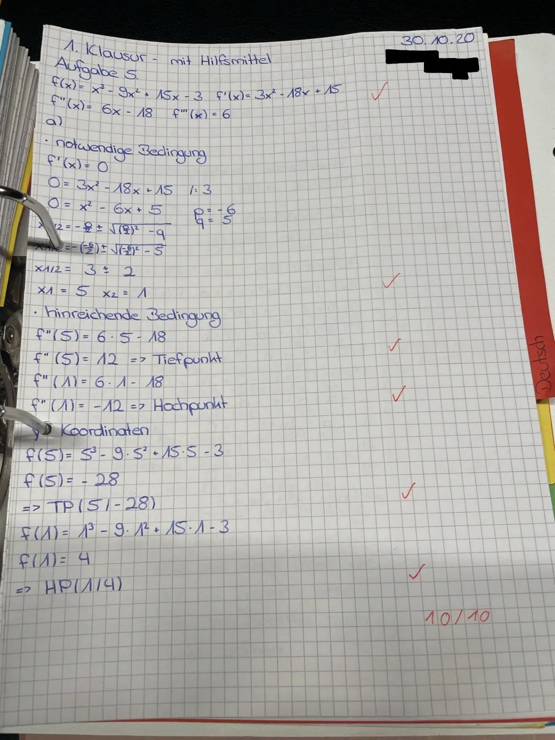 Mathematik Grundkurs - Q1

1. Klausur

Teil I (hilfsmittelfrei)

Aufgabe 1:

Eine Funktion f hat folgende Eigenschaften:

(1)(5)=8

(2) f' (