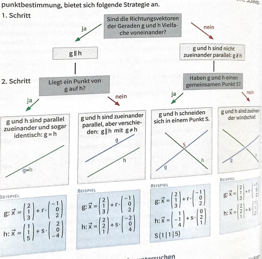 Lagebeziehungen von geraden
Sind die Richtungsvektoren Vielfache voneinander, so sind sie die geraden parallel (also echt
parallel oder iden