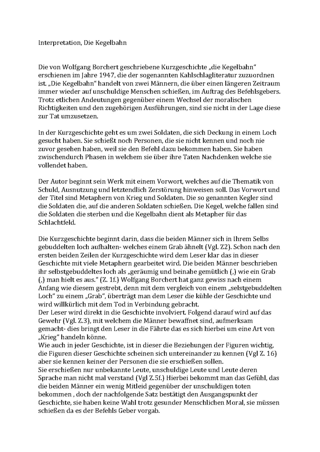 Die Kegelbahn Wolfgang Borchert - Text, Analyse und Interpretation