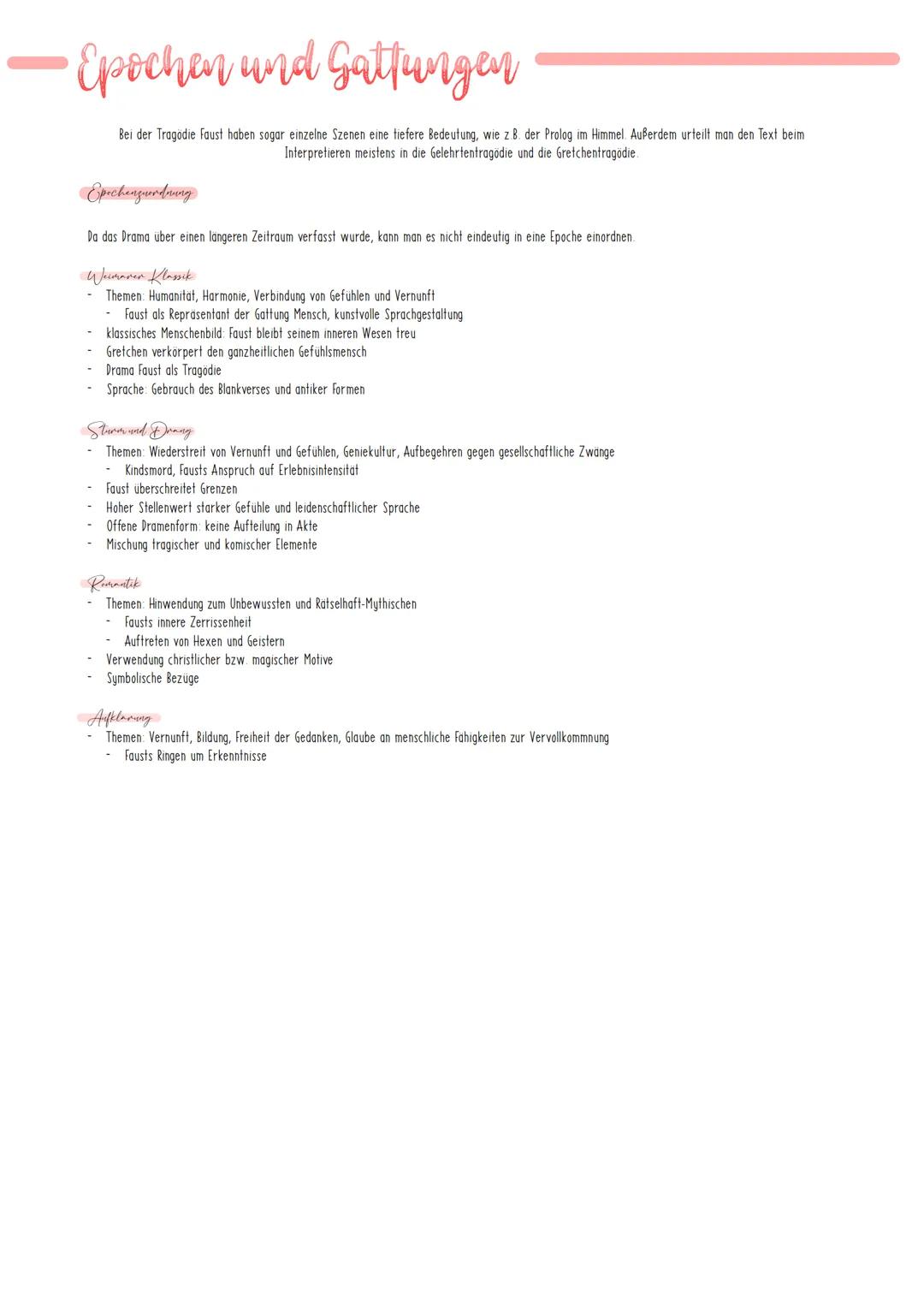 # Epochen und Gattungen

Bei der Tragödie Faust haben sogar einzelne Szenen eine tiefere Bedeutung, wie z. B. der Prolog im Himmel. Außerdem
