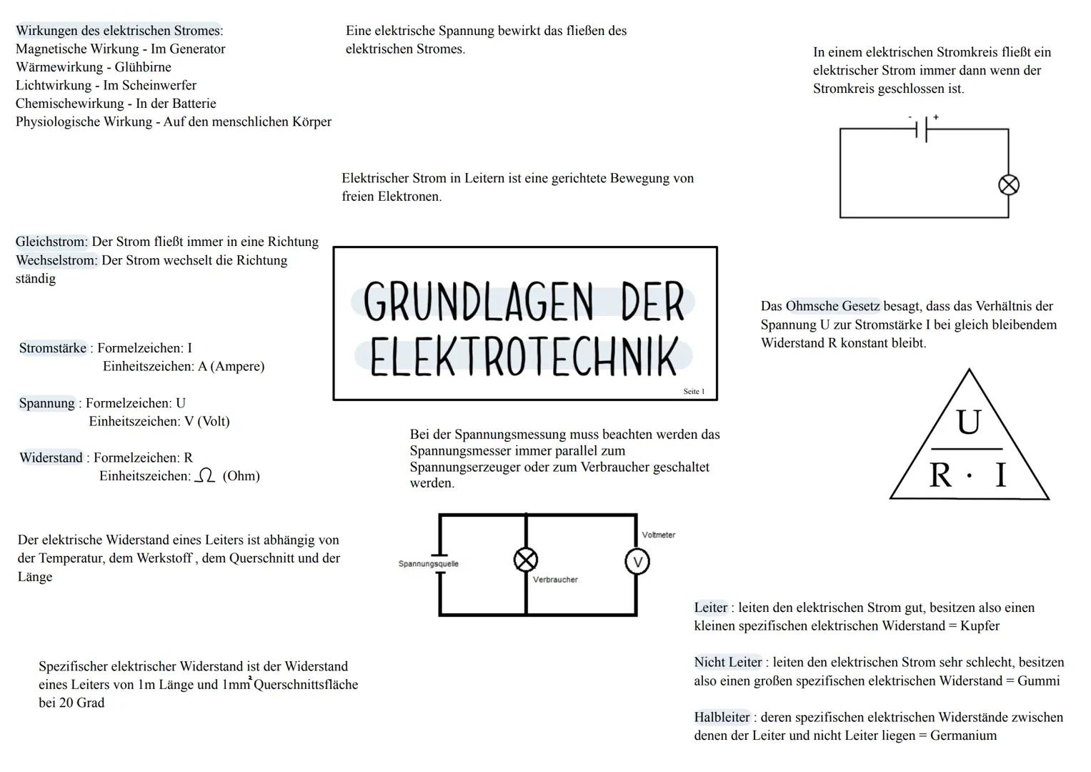 Wirkungen des elektrischen Stromes:
Magnetische Wirkung - Im Generator
Wärmewirkung - Glühbirne
Lichtwirkung - Im Scheinwerfer
Chemischewirk