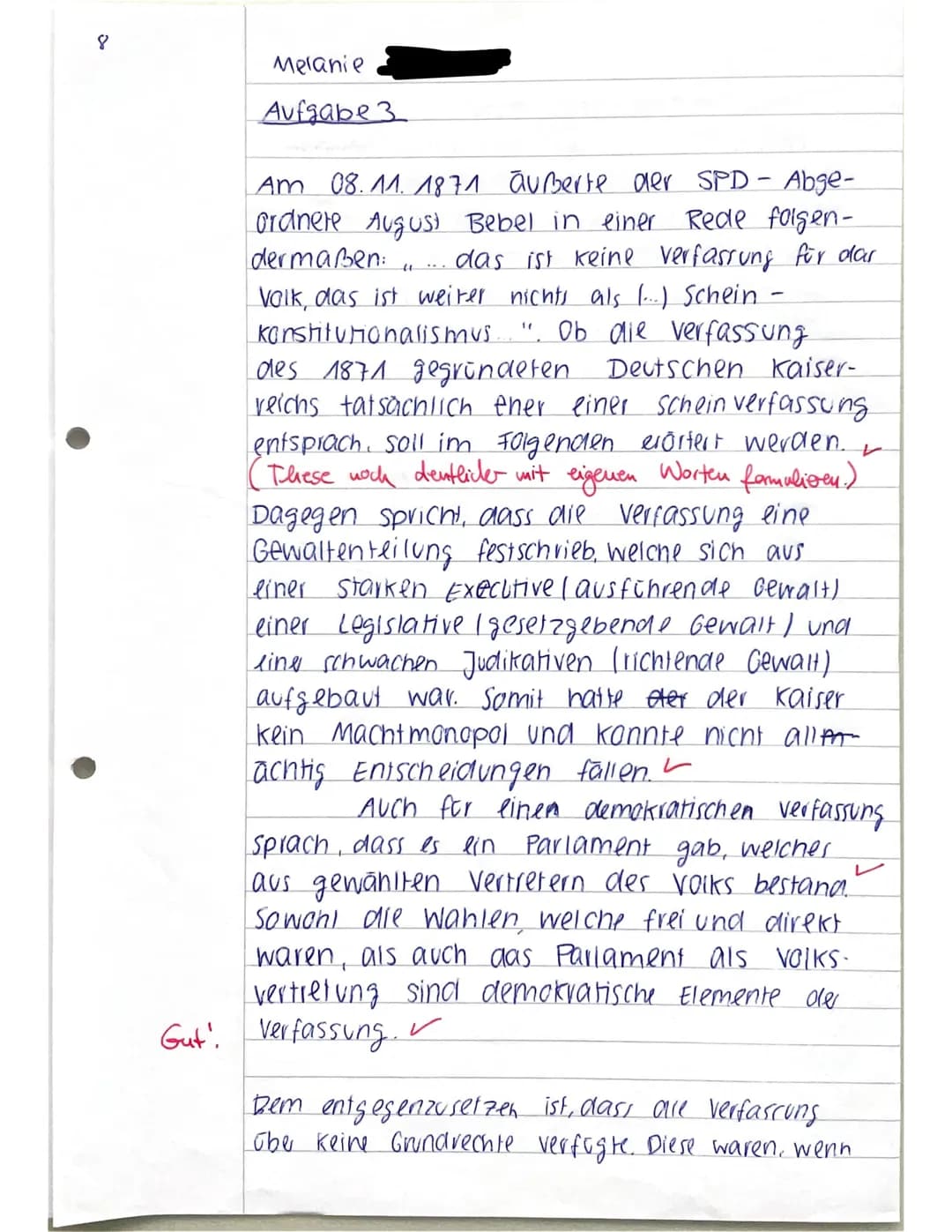 11_1: KA No. 2
Name: Melanie
●
●
GESCHICHTE (Leistungsfach)
VP: 34/27
NP: 12
Bitte beantworten Sie die folgenden Fragen in zusammenhängenden