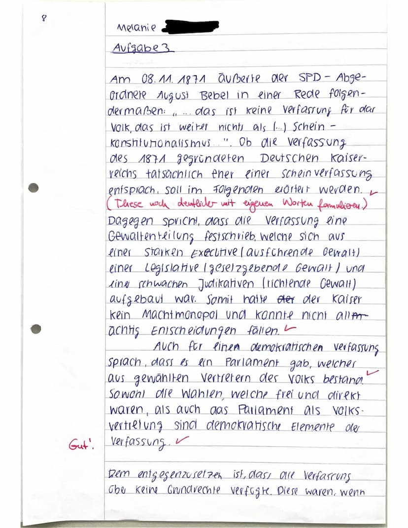 11_1: KA No. 2
Name: Melanie
●
●
GESCHICHTE (Leistungsfach)
VP: 34/27
NP: 12
Bitte beantworten Sie die folgenden Fragen in zusammenhängenden