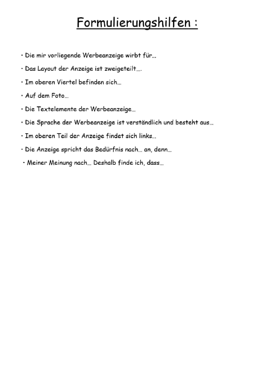 Werbeanalyse Beispiel für Schule: Einfache Formulierungshilfen