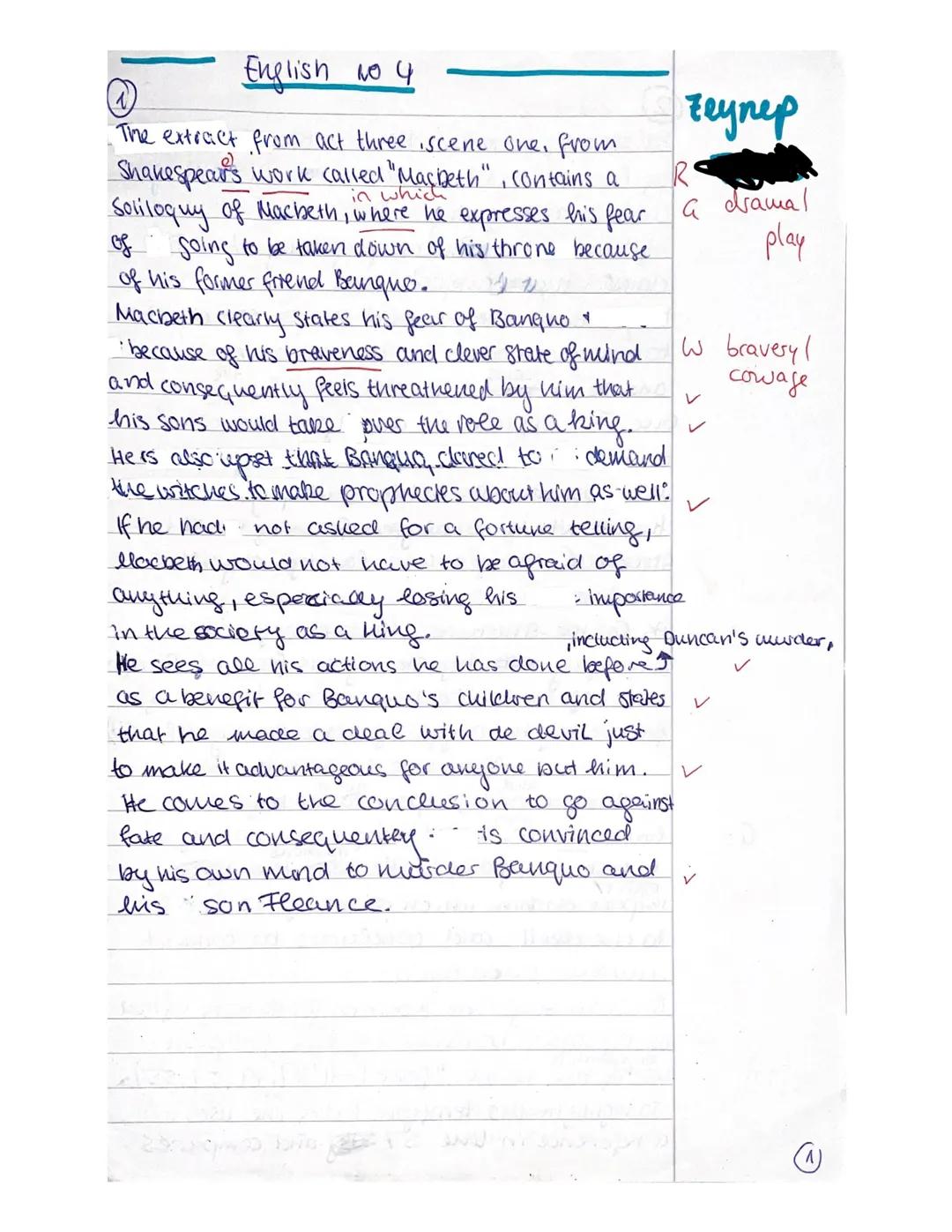 Name:
zeynep
Q1.2 E1/E2
2nd paper
2nd June, 2021
READING AND WRITING/MEDIATION
Part. Reading and writing
Text: William Shakespeare, Macbeth,