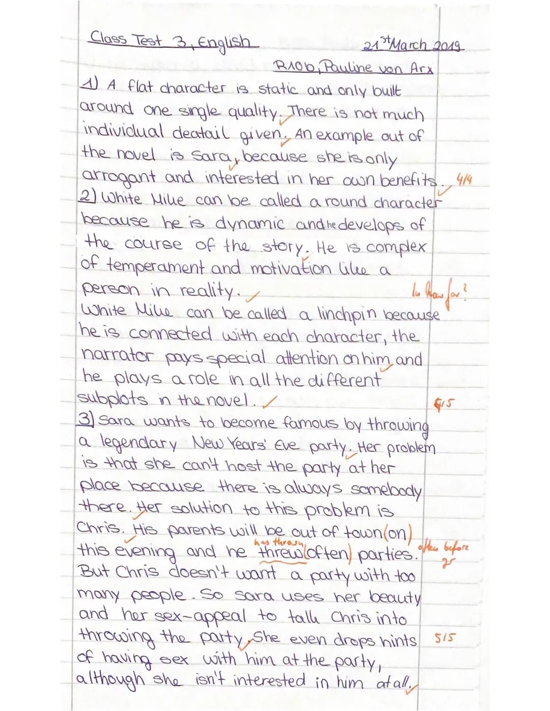 Class Test 3, English
Pauline von Arx
Text: Nick McDonell, Twelve (2002)
Assignments:
Part I:
1.
What is a flat character? Explain and give 