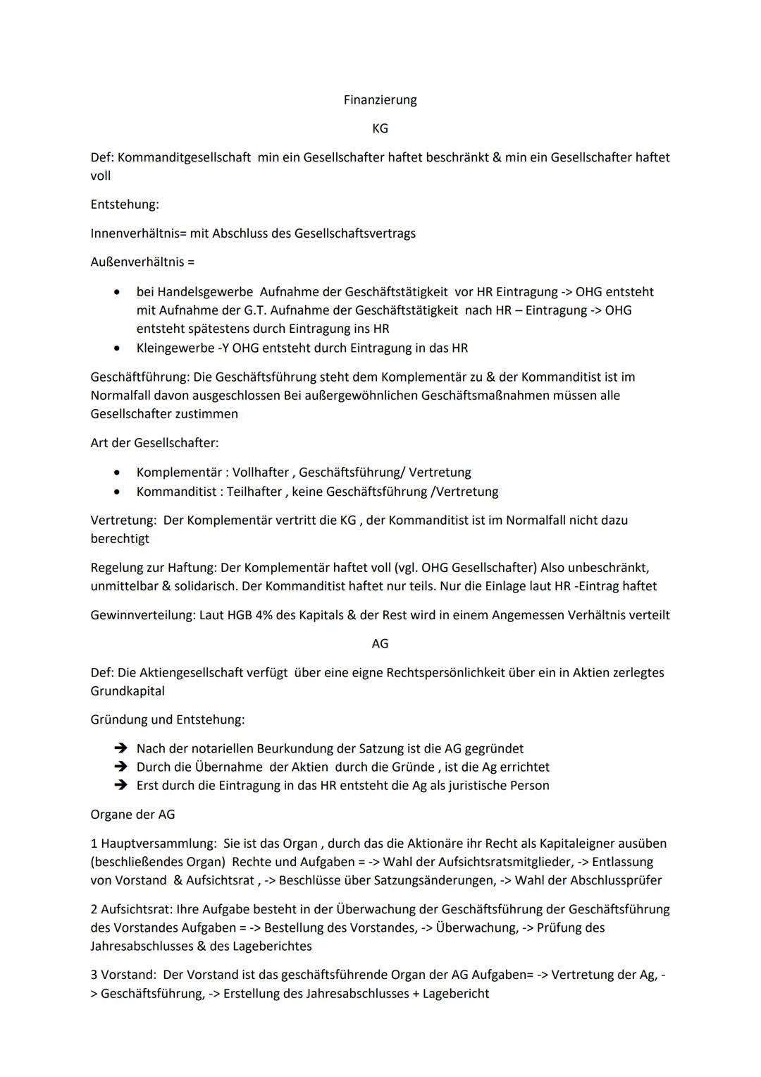 Finanzierung

KG

Def: Kommanditgesellschaft min ein Gesellschafter haftet beschränkt & min ein Gesellschafter haftet
voll

Entstehung:

Inn