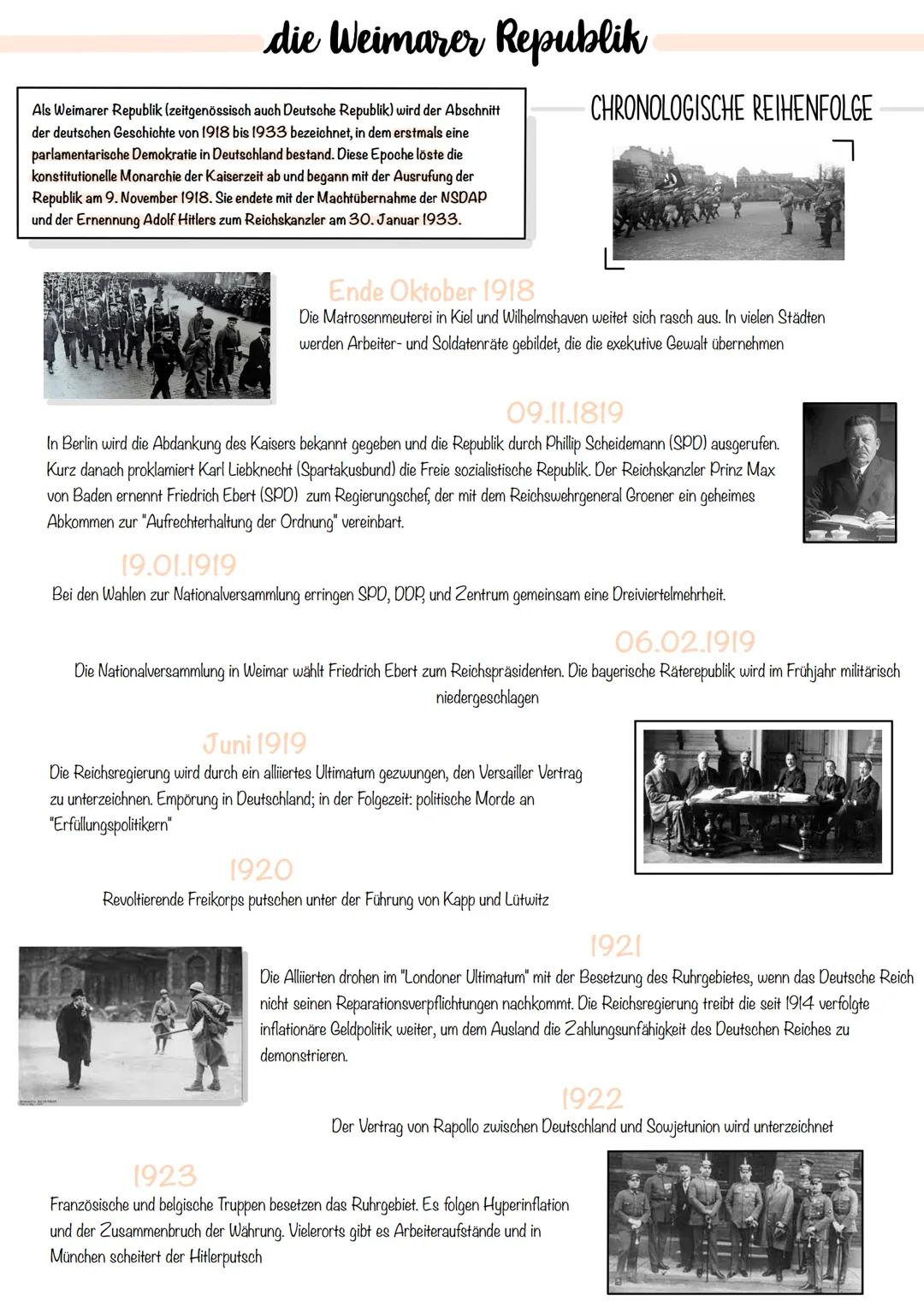 die Weimarer Republik
Als Weimarer Republik (zeitgenössisch auch Deutsche Republik) wird der Abschnitt
der deutschen Geschichte von 1918 bis