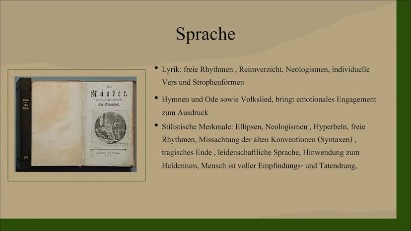 Herz
Ich
Einfachheit
Charakter
Idylle
Natur
Kraft
Selbstbestimmung
Ursprünglichkeit
Sturm und Drang
Vielfalt
Genie
Rebell
Empfindung
Begeist