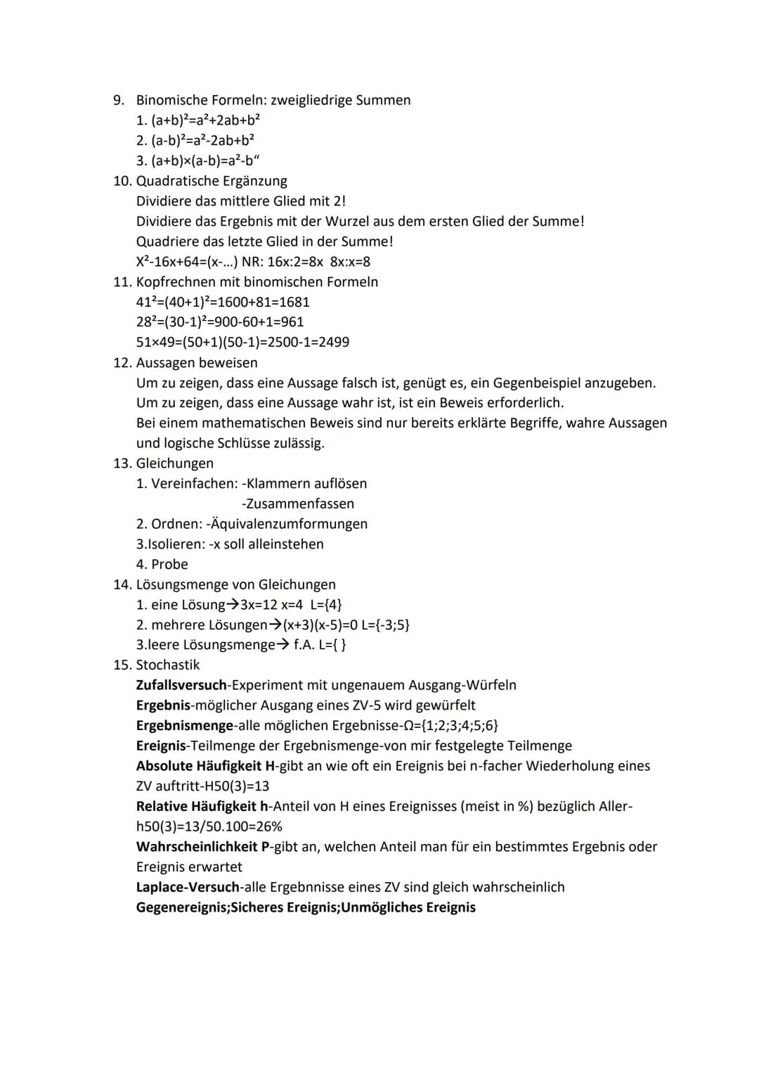 Mathe Klasse 8 Wichtiges:
1. Termwertberechnungen
x=2 y 1 dafür Wert folgender Terme berechnen:
2x+4-6x-8=-4x-4-4×2-4=-12
-3(-y-1) +5y-3=3y+