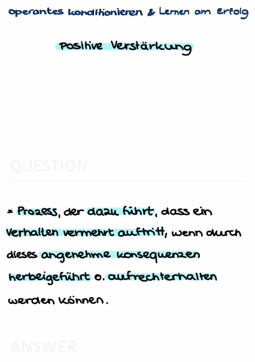 operantes konditionieren
Lernen am Erfolg operantes konditionieren & Lernen am Erfolg
Def. Lernen am Erfolg
QUESTION
= alle Lernprozesse, in