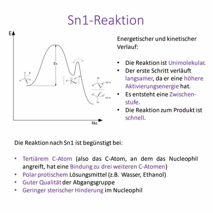 R¹
R³
xo
Sn1-Reaktion
R¹.
Summe
R3
Nu
Nu
R¹
Cat
R¹
+ Nu
R² 50%
R³
R³
Nu
R² 50%
Schritt 1:
Die Abgangsgruppe x verlässt das Molekül. Es entst