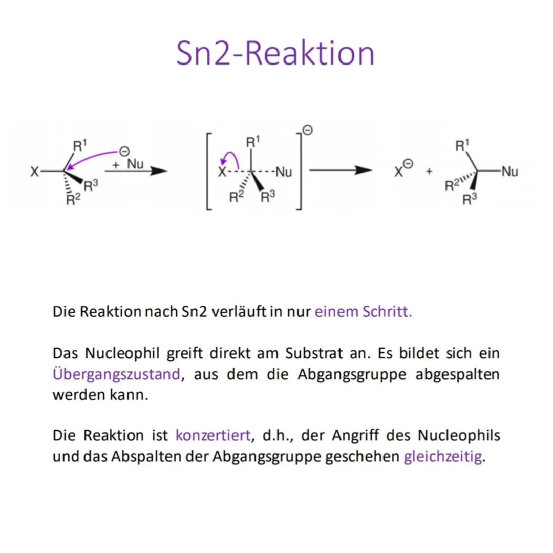 R¹
R³
xo
Sn1-Reaktion
R¹.
Summe
R3
Nu
Nu
R¹
Cat
R¹
+ Nu
R² 50%
R³
R³
Nu
R² 50%
Schritt 1:
Die Abgangsgruppe x verlässt das Molekül. Es entst