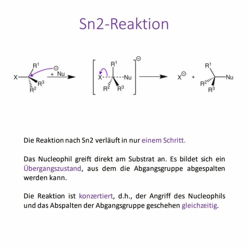 R¹
R³
xo
Sn1-Reaktion
R¹.
Summe
R3
Nu
Nu
R¹
Cat
R¹
+ Nu
R² 50%
R³
R³
Nu
R² 50%
Schritt 1:
Die Abgangsgruppe x verlässt das Molekül. Es entst