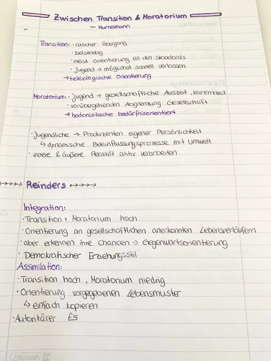 Zwischen Transition & Moratorium
~Hurrelmann
Transition: rascher Übergang
zielstrebig
•meist Orientierung an den Standards
Jugend-> möglichs