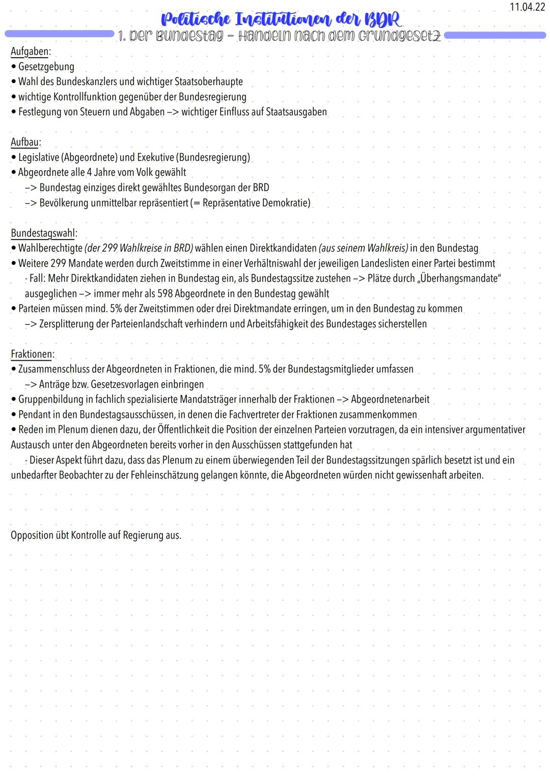 Aufgaben:
• Gesetzgebung
Wahl des Bundeskanzlers und wichtiger Staatsoberhaupte
wichtige Kontrollfunktion gegenüber der Bundesregierung
Fest