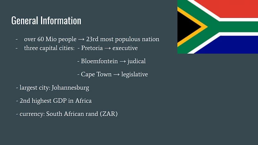 South Africa
Lazia Nory, Teodora Blanaru, Francisca Scholtbach Content
-
temperatures
time zones
history → European colonization, Apartheid
