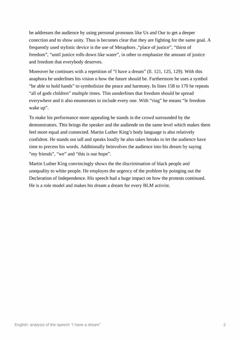 118
English: analysis of the speech "I
have a dream"
The speaker, Martin Luther King, a civil rights leader, gives the speech during a
demon