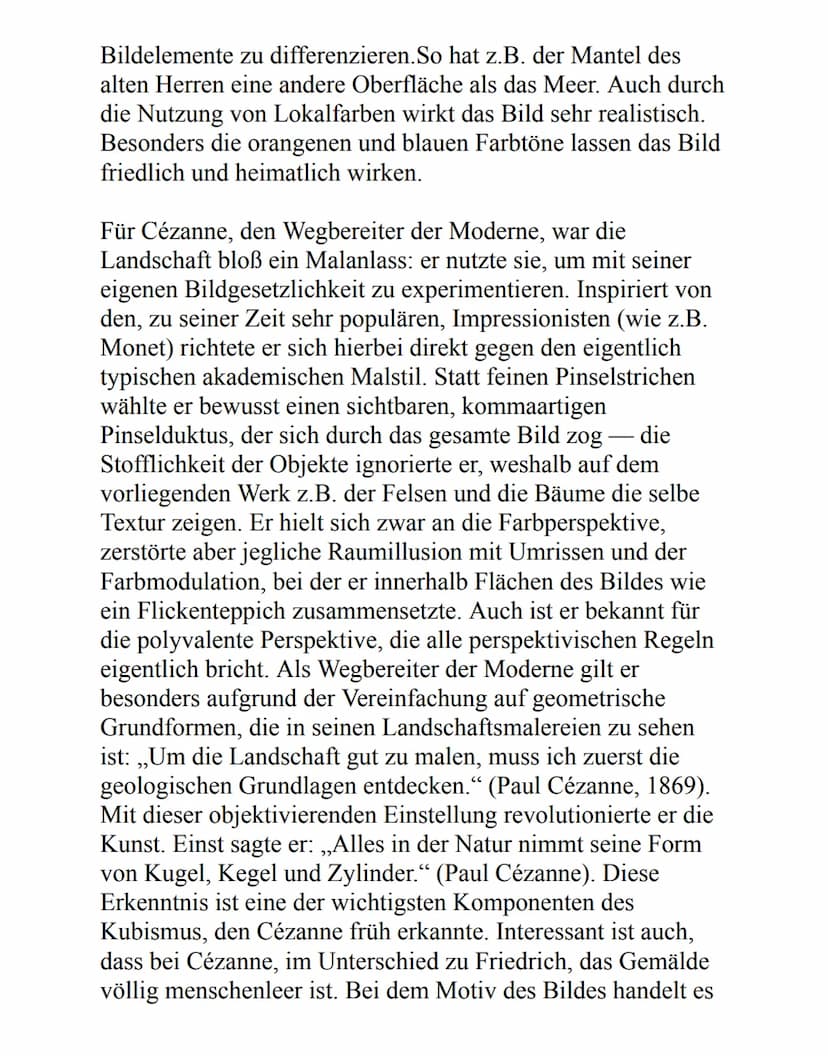 Caspar David Friedrich im Vergleich mit Paul Cézanne
Nur 45 Jahre liegen zwischen den beiden vorliegenden
Werken, ,,Die Lebensstufen“ von Ca