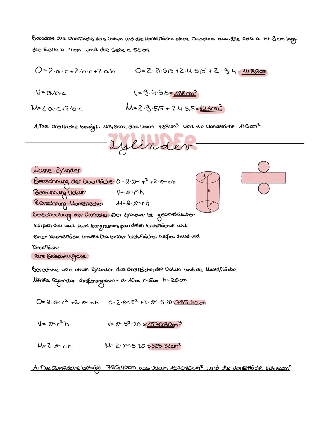 -mathe lernzettel
Würfel.
Steckbrief der verschiedenen körper.
Name : Würfel
Berechnung Oberfläche: O=6·a²
Berechnung Volum:
v=a²(aaa)
Mante