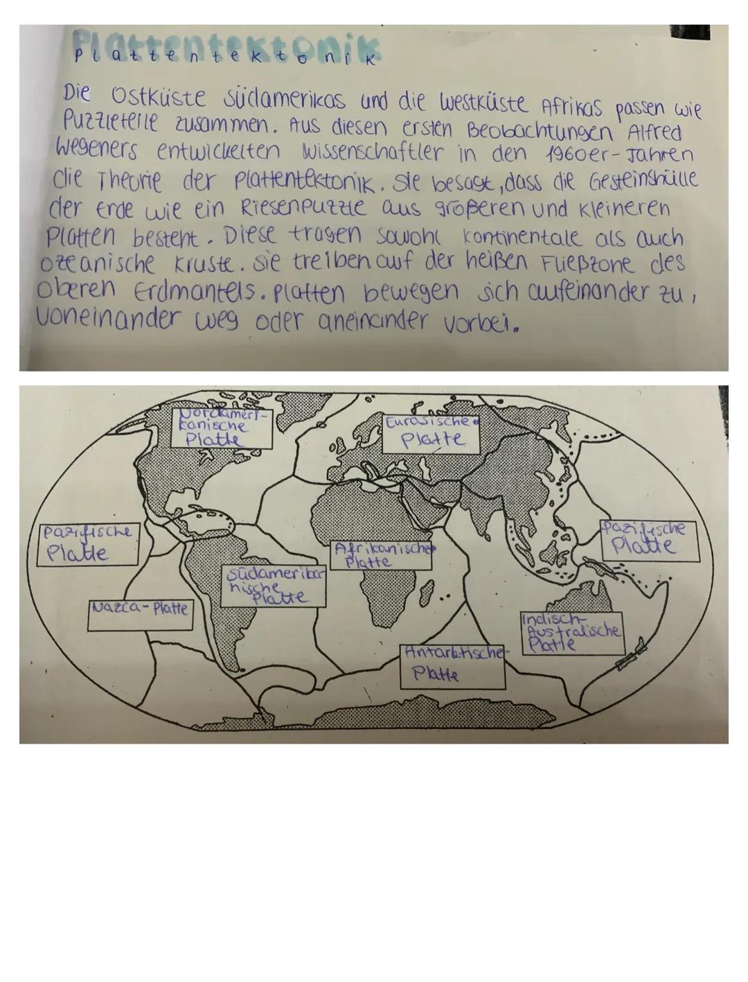 # Plattentektonik

Die Ostküste südamerikas und die westküste Afrikas passen wie
Puzzleteile zusammen. Aus diesen ersten Beobachtungen Alfre