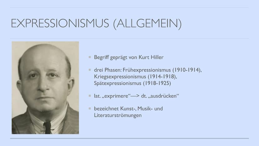 EXPRESSIONISMUS
von Hannah INHALTSVERZEICHNIS
▪ Expressionismus (Allgemein)
▪ Historischer Hintergrund
Themen & Motive
▪ Form, Komposition, 
