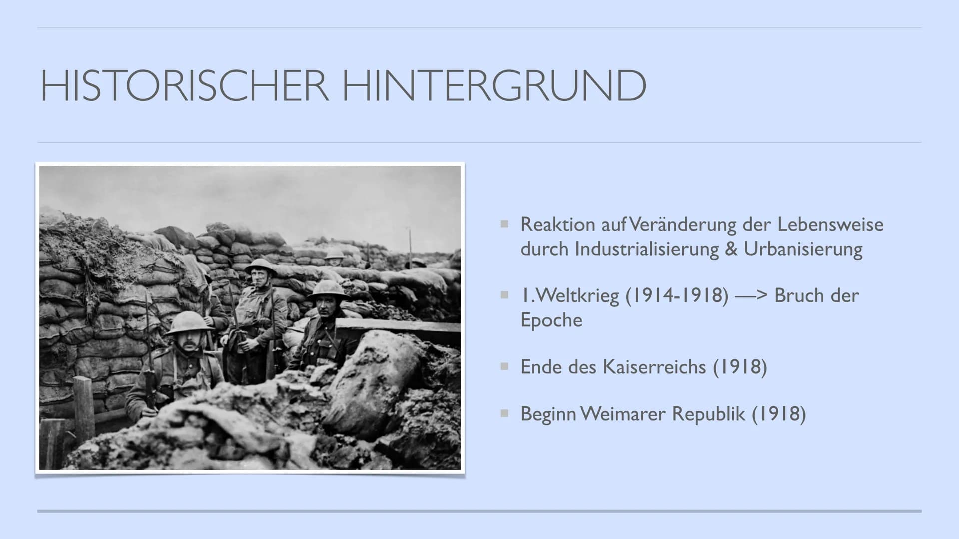 EXPRESSIONISMUS
von Hannah INHALTSVERZEICHNIS
▪ Expressionismus (Allgemein)
▪ Historischer Hintergrund
Themen & Motive
▪ Form, Komposition, 