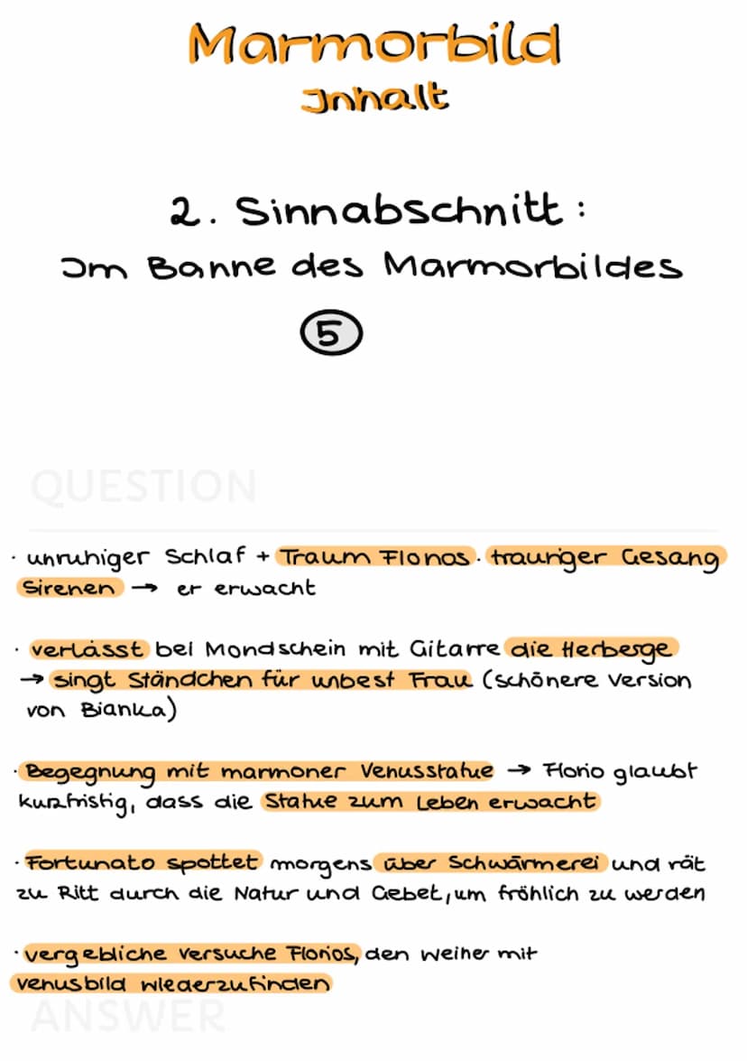 Marmorbild
Dramenverlauf Marmorbild
Inhalt
1 Sinnabschnitt:
Ankunft in Lucca
QUESTION
5
junger Edelmann Florio auf Bildungsreise
nach Lucca 
