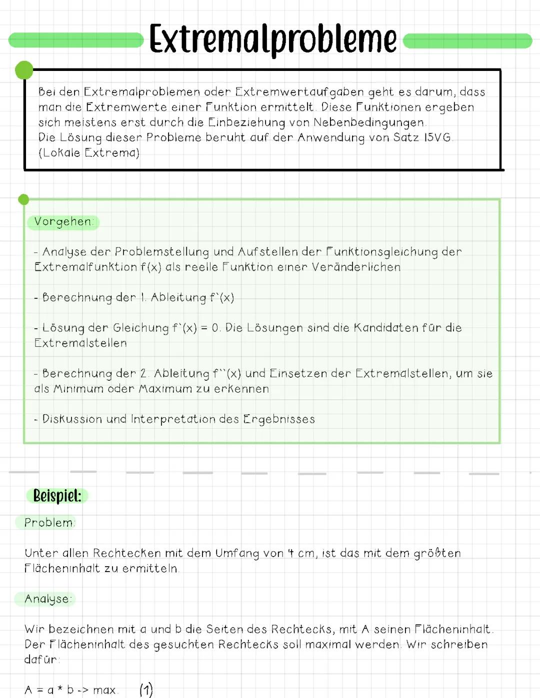 Extremwertaufgaben Übungen und Lösungen PDF für Klasse 9 und 11 📑