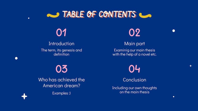 
<h2 id="introduction">Introduction</h2>
<p>The American dream - A dream or an illusion? Iva, Nele, Noah<br />
Good morning everyone. Many t