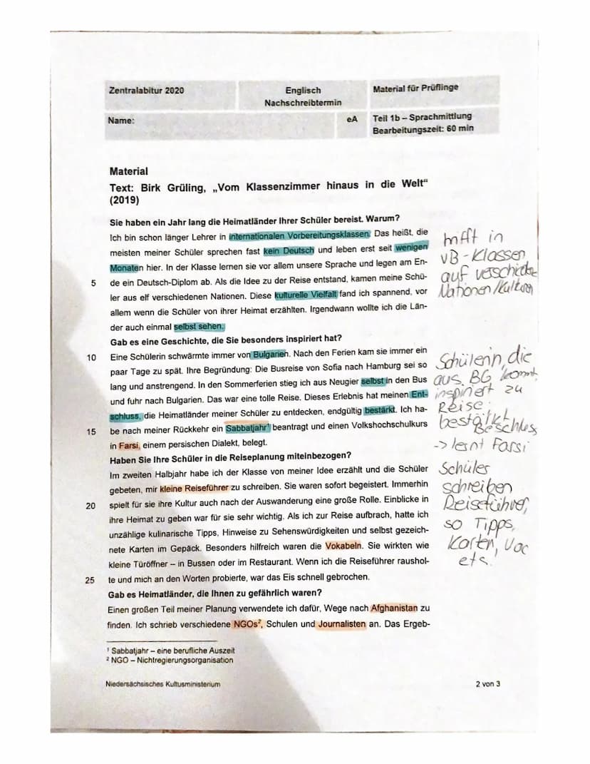 Zentralabitur 2020
Name: E
Englisch
Nachschreibtermin
eA
-> Artikel
-> an UNESCO Leserschaft
→gule Sprache
Niedersächsisches Kultusministeri